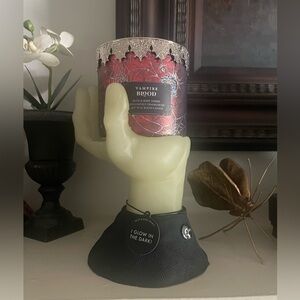 BBW glow in the dark Franken hand pedestal 3wick candle holder